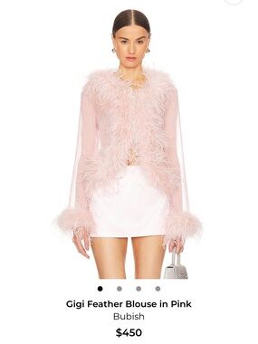Sheer Feather-Trim Blouse - Pink bubish from revolve